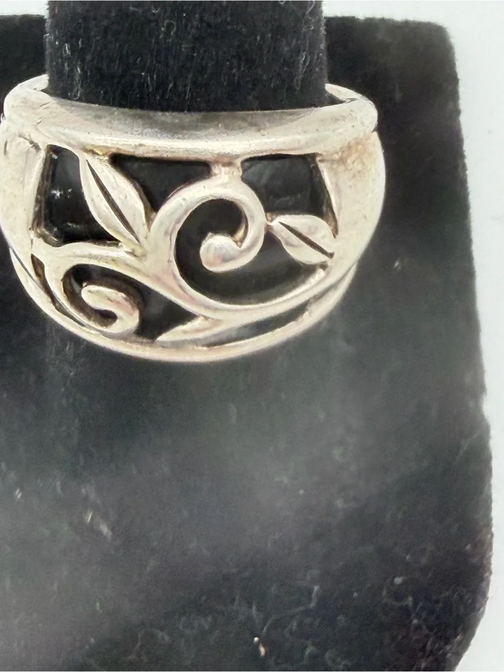 Vintage 925 Sterling Silver Floral Leaves Scroll Wide Band Ring Size 6